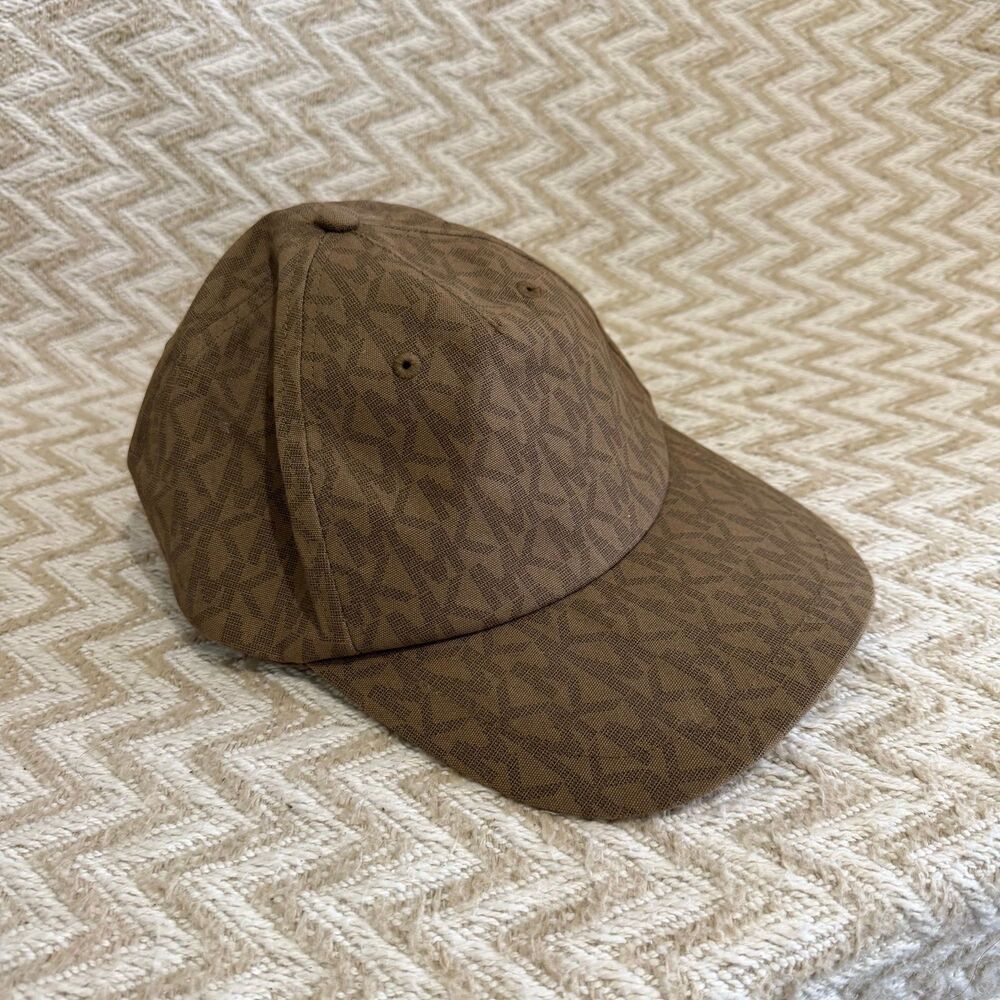Michael Kors MK Signature Hat Logo Print Cotton Baseball Cap Brown One Size